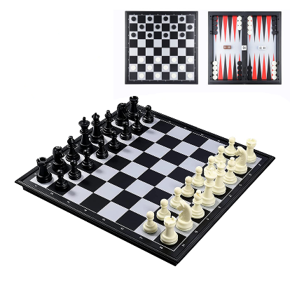 3-in-1 Chess, Checkers & Backgammon Game Set