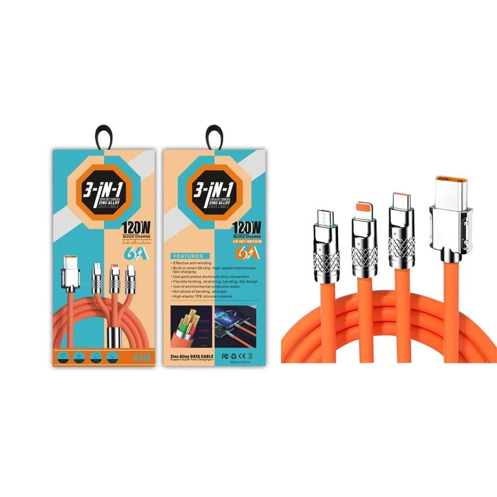 ZINC ALLOY 3-in-1 Fast Charging Data Cable 120W
