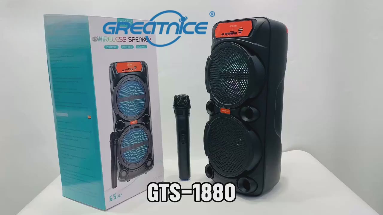 Load video: Greatnice GTS-1880 Wireless Portable Speaker Double 6.5 Inch