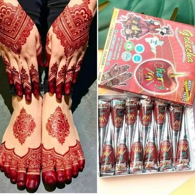 GOLECHA Cherry Heena Cones Fast Drying Instant Mehndi Heena Paste - 1Pcs